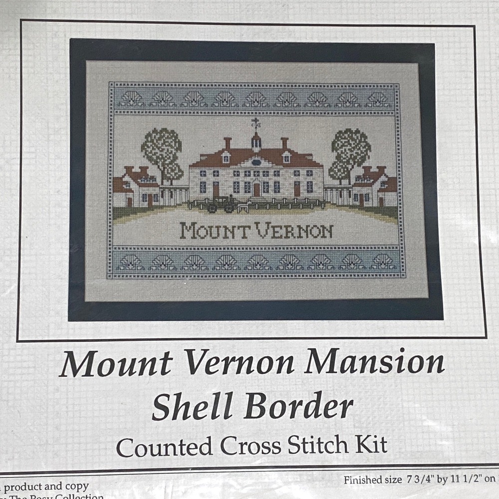 Vtg 90s Washington's Mount Vernon Mansion Shell Border Counted Cross Stitch Kit - Picture 1 of 4
